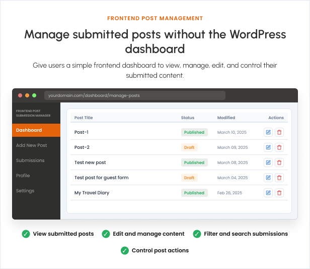 Frontend Post Submission Manager
