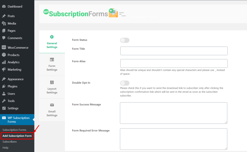 Create new email subscription forms