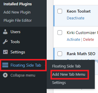 click on floating side tab