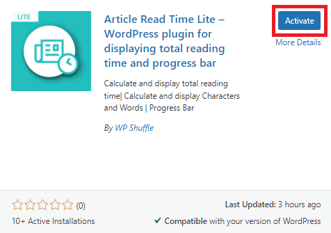 activating the article read time plugin