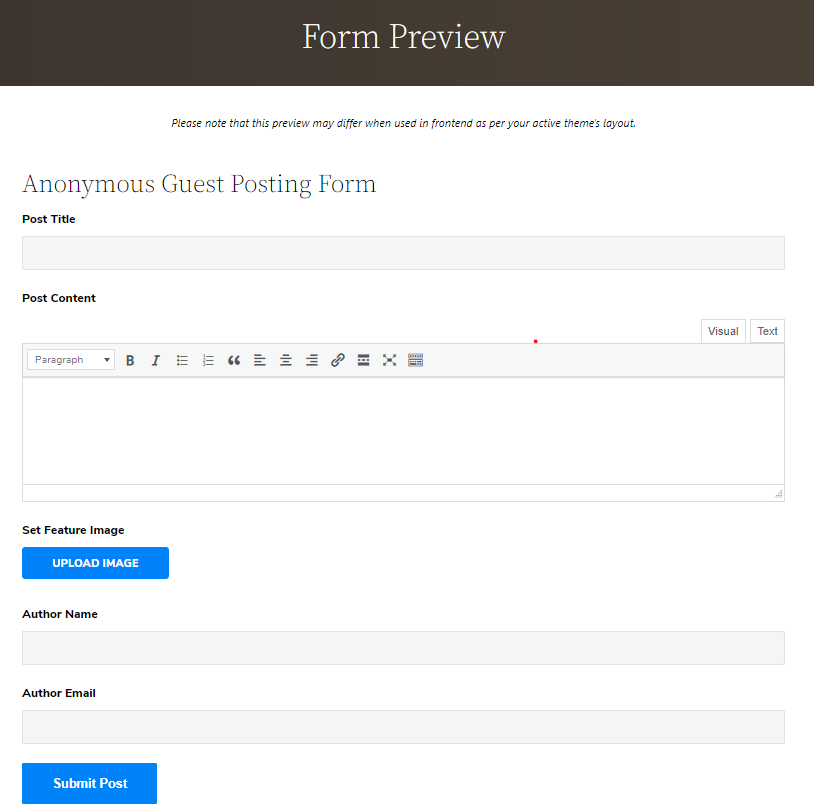 Preview of Anonymous Guest Posting Form