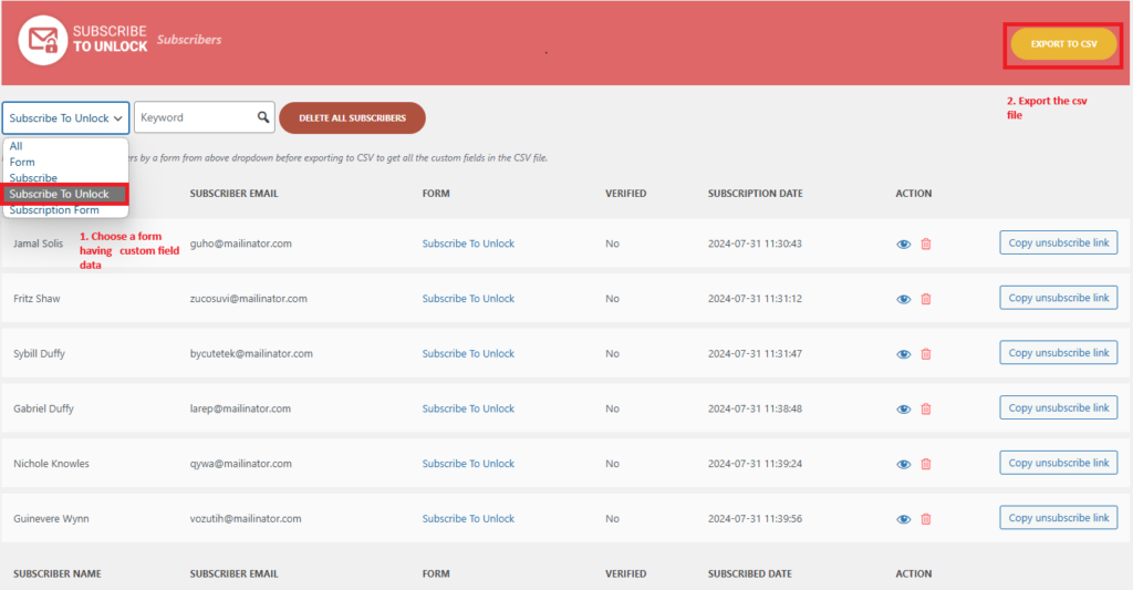 export custom field data