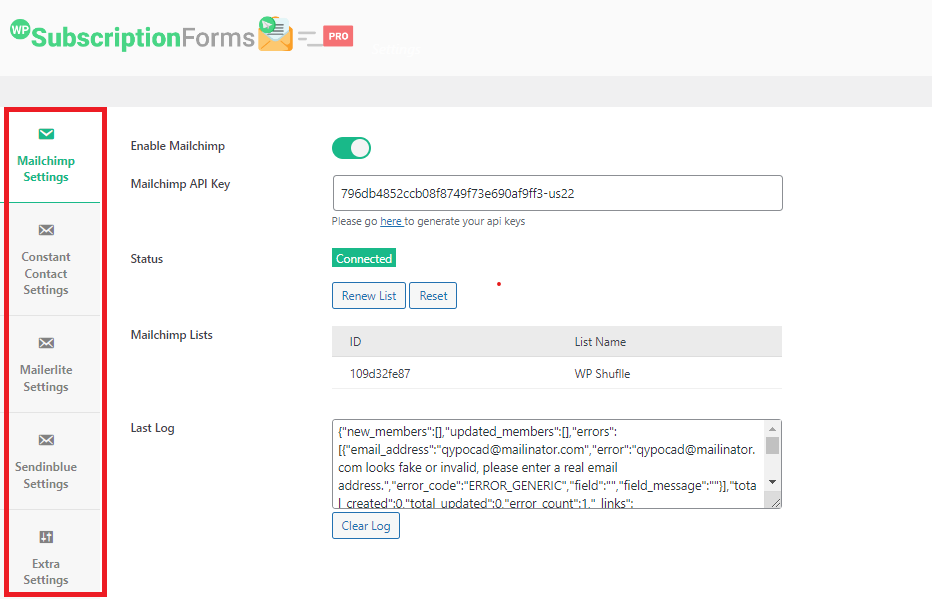 WP Subscription Forms Pro Settings