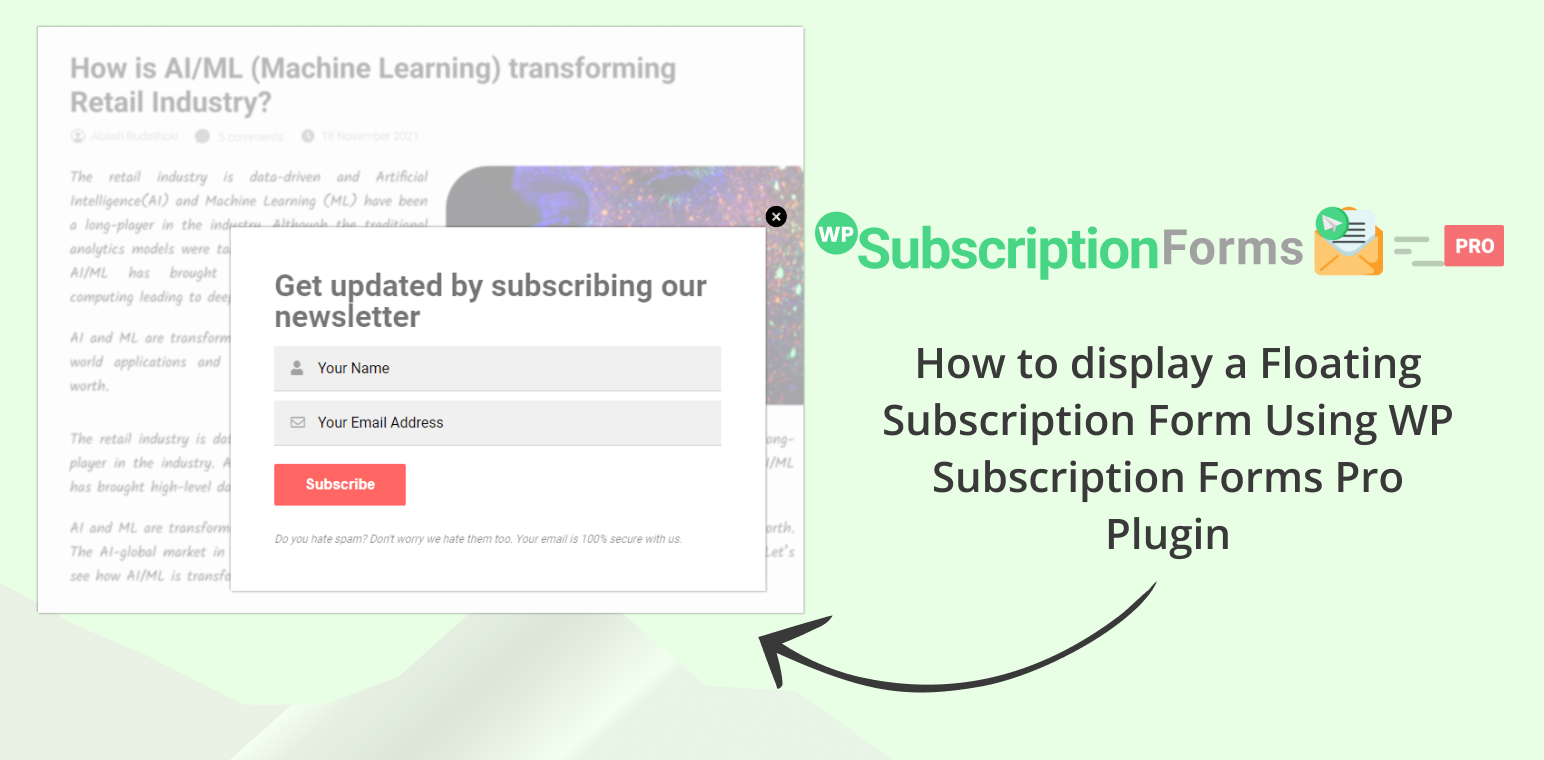 Display floating subscription forms